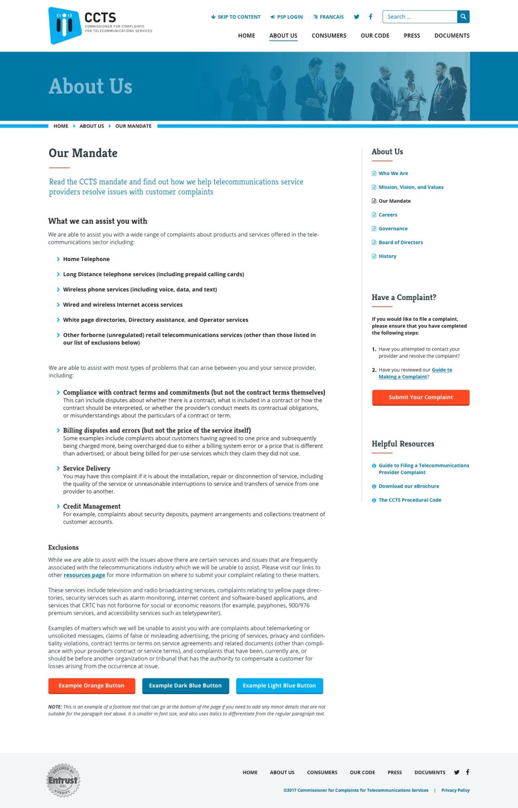 Screenshot of Mandateweb page