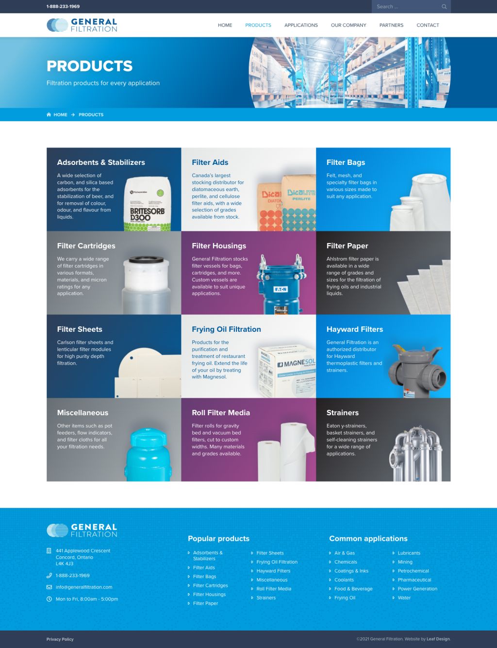 Screenshot of Productsweb page