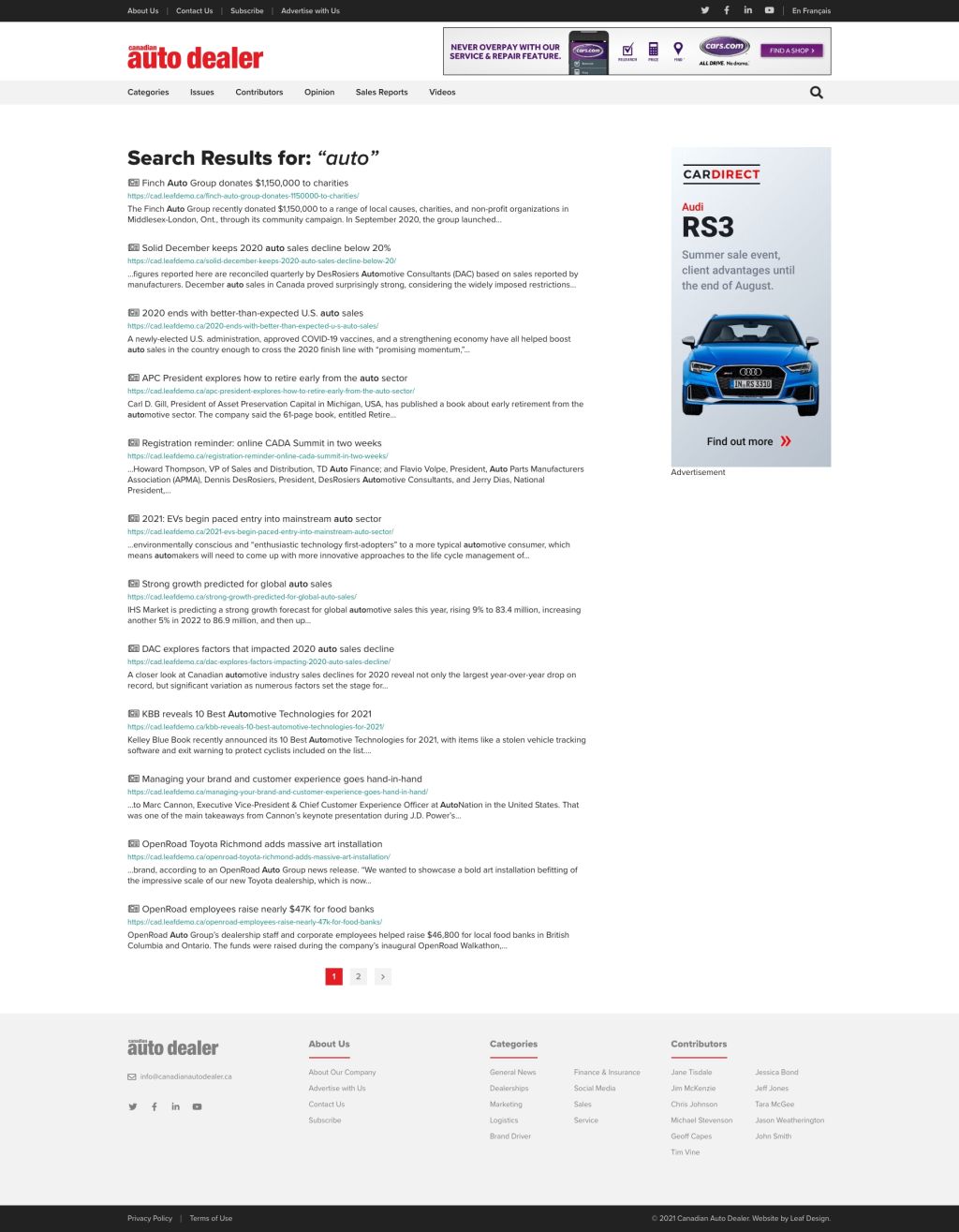 Screenshot of Search web page