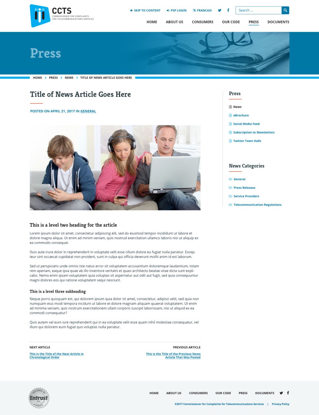 Screenshot of Articleweb page