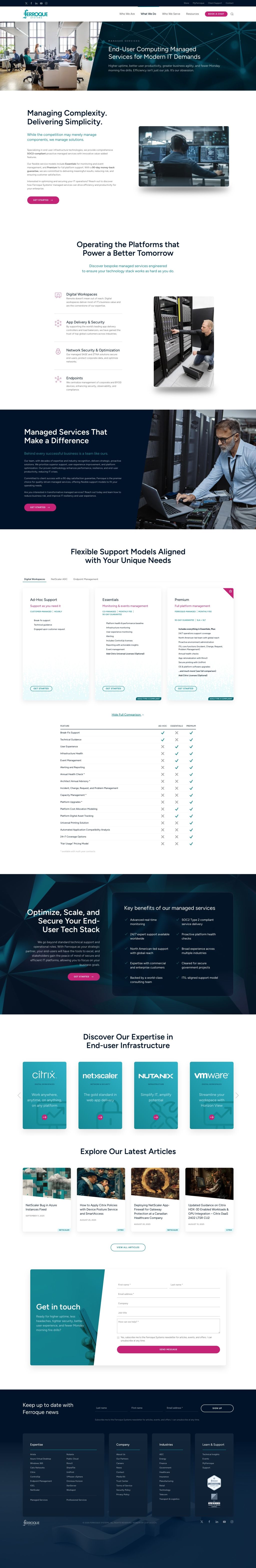 Screenshot of Servicesweb page