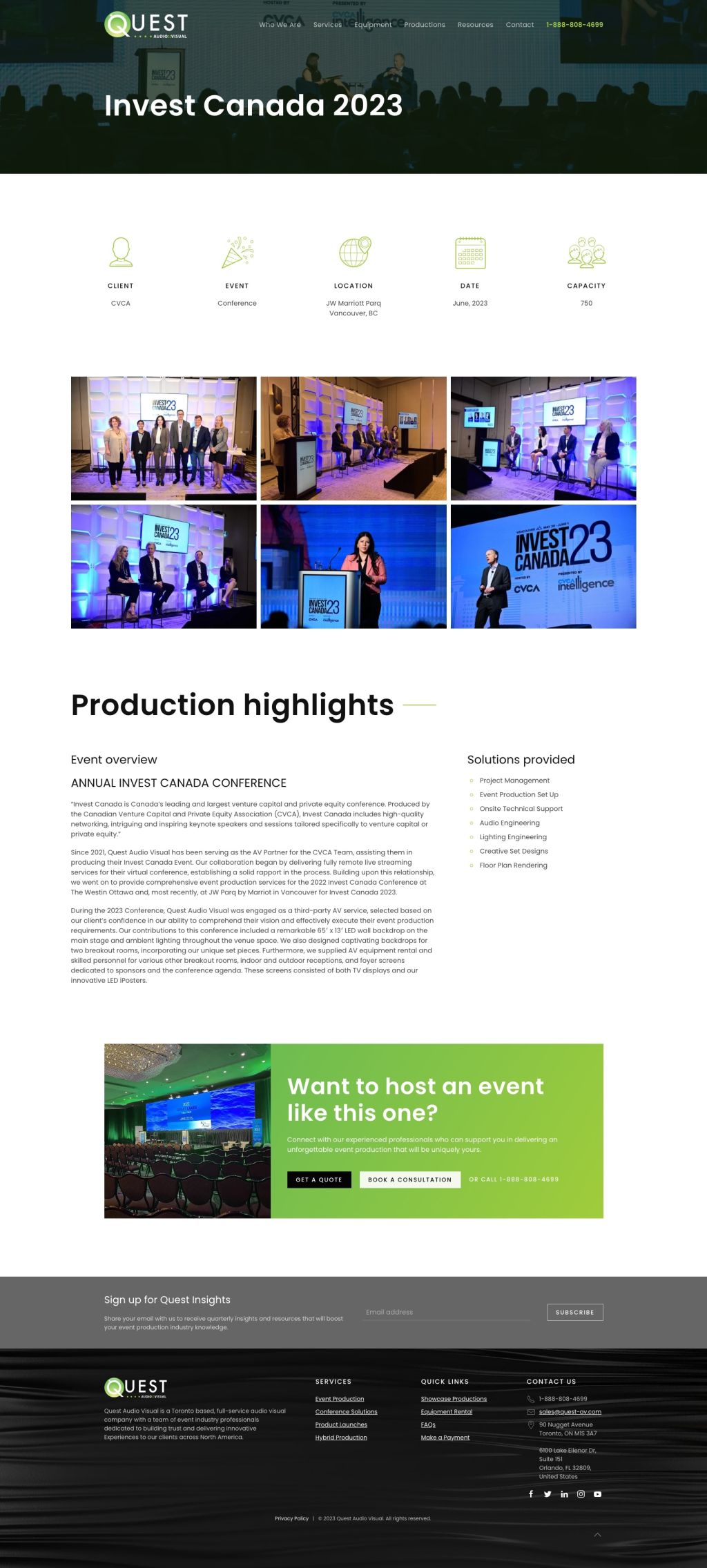 Screenshot of Productionweb page