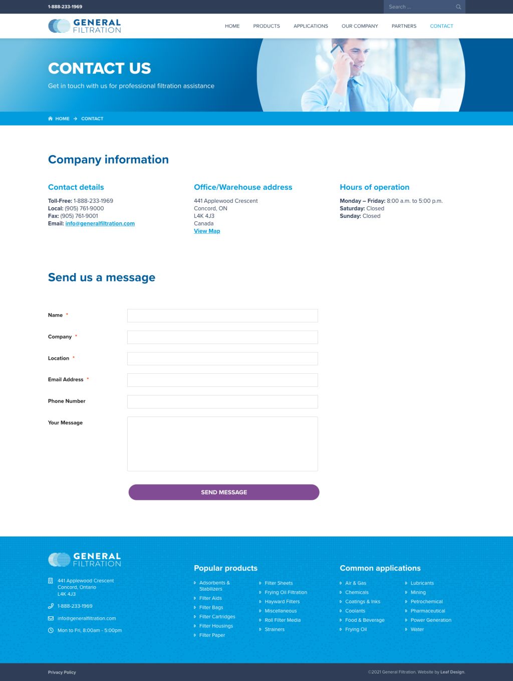 Screenshot of Contactweb page