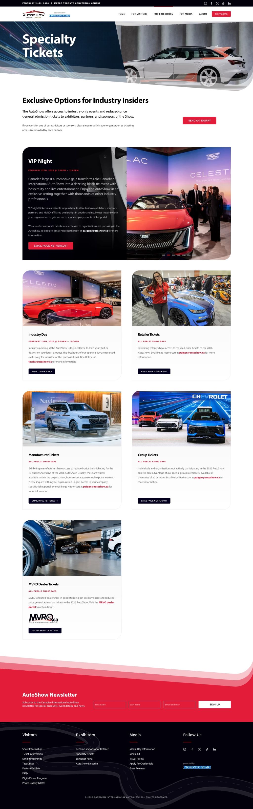 Screenshot of Specialty Ticketsweb page