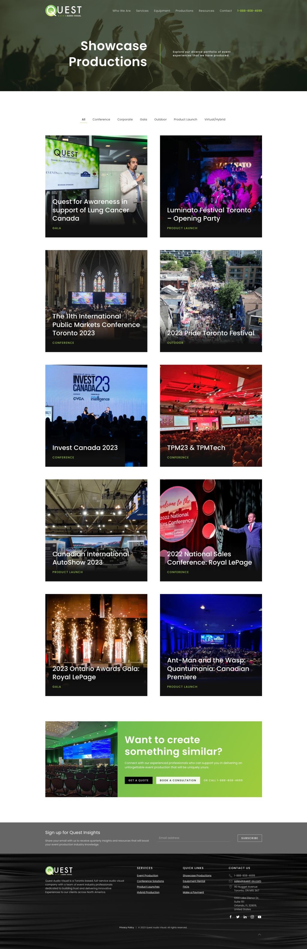 Screenshot of Productionsweb page