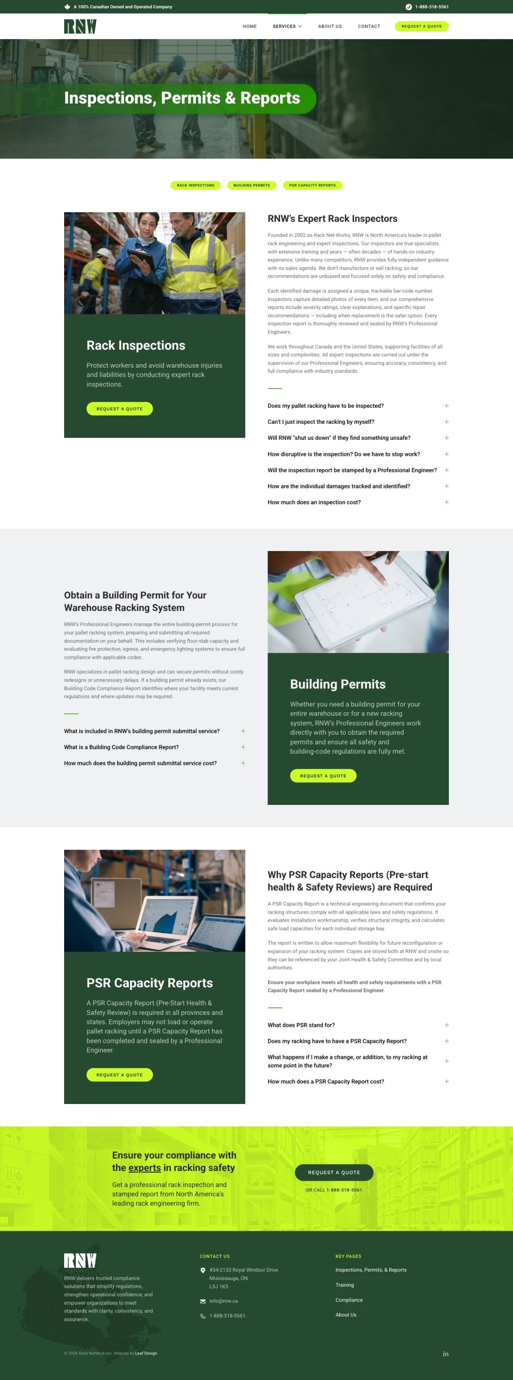 Screenshot of Services web page