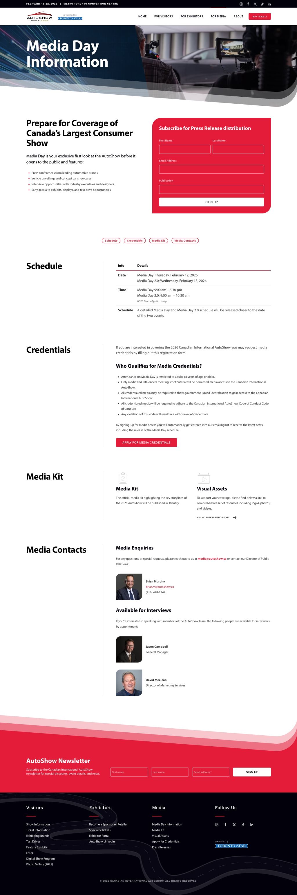 Screenshot of Media Dayweb page