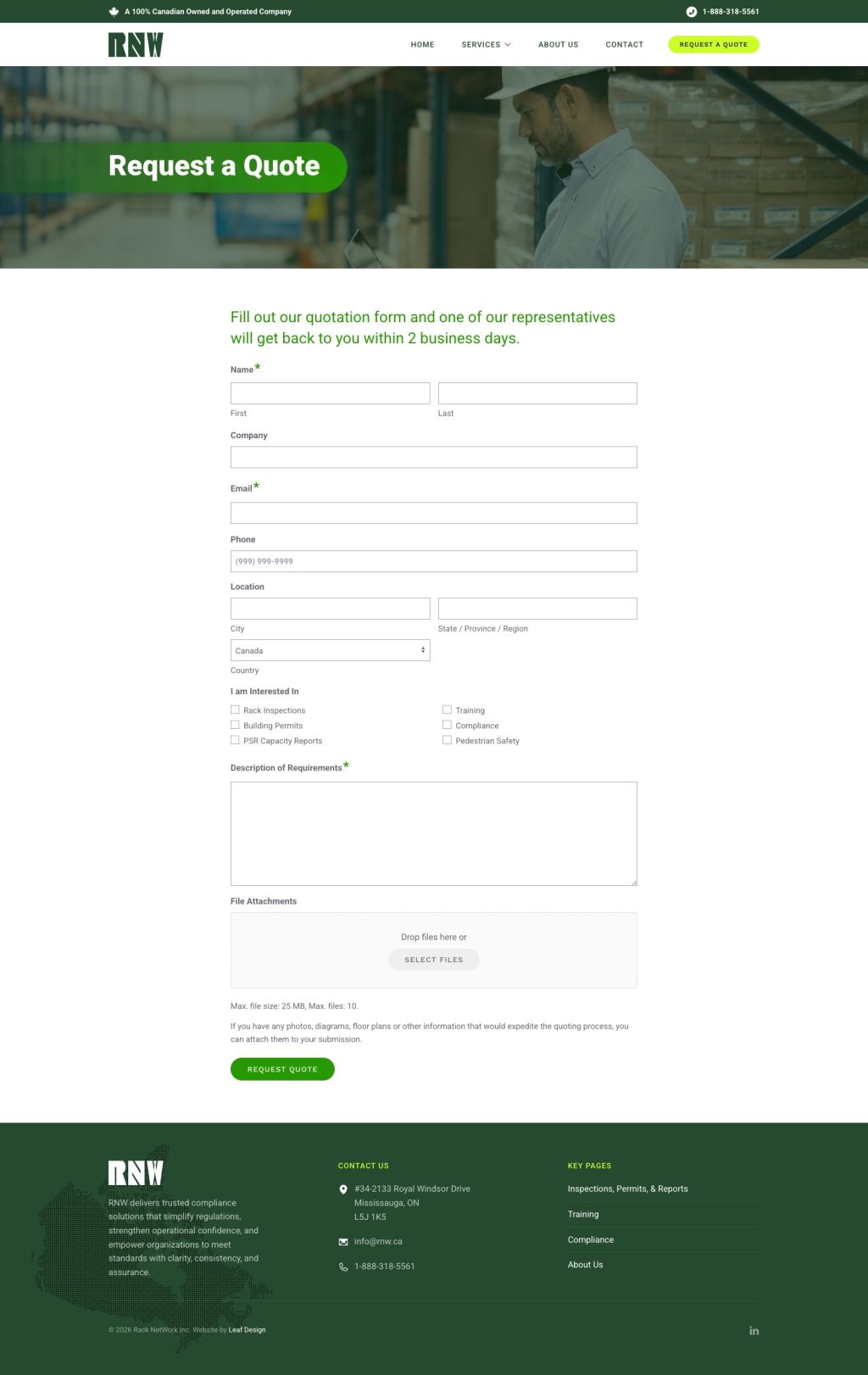 Screenshot of Quote web page