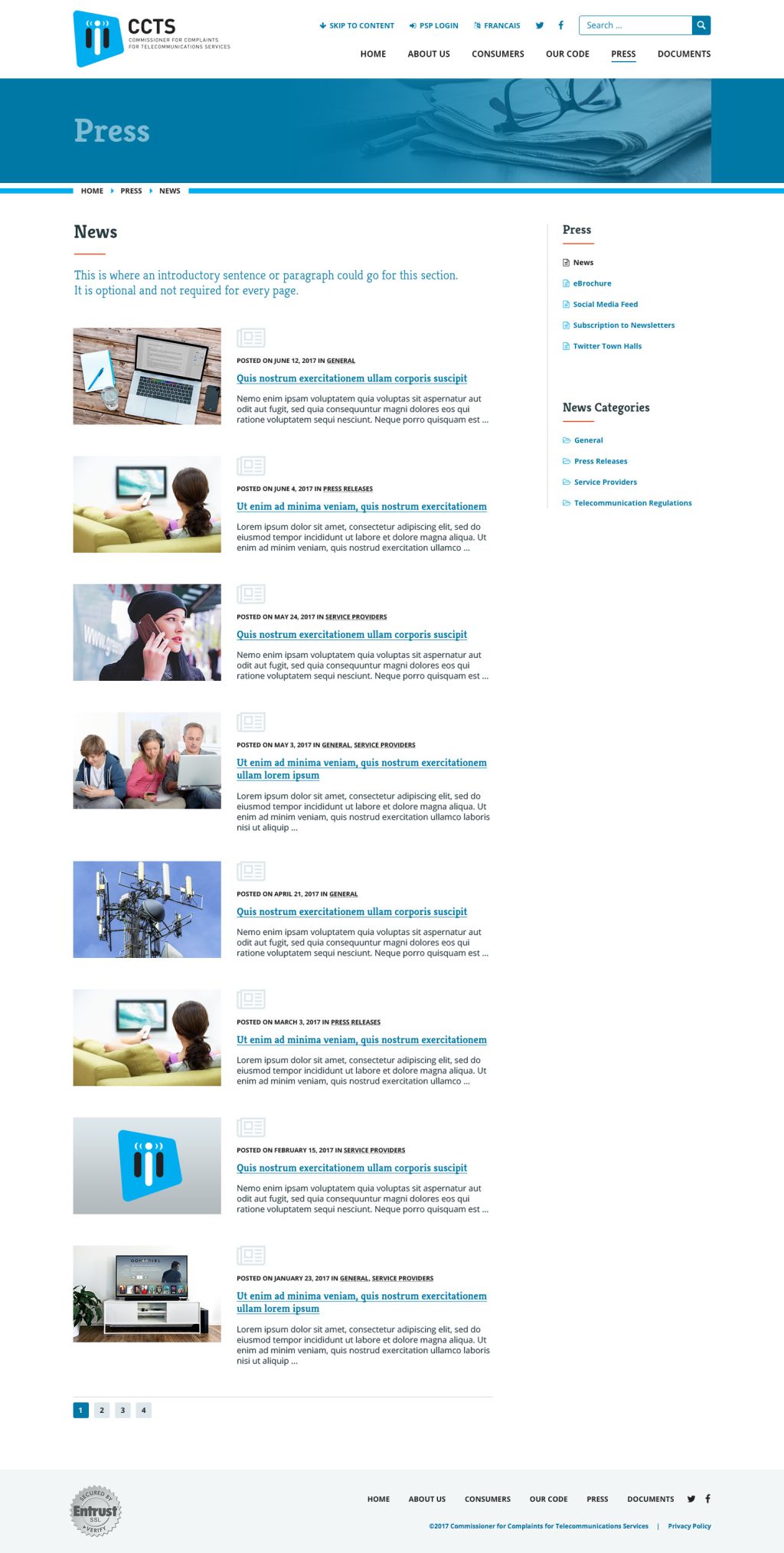 Screenshot of Newsweb page