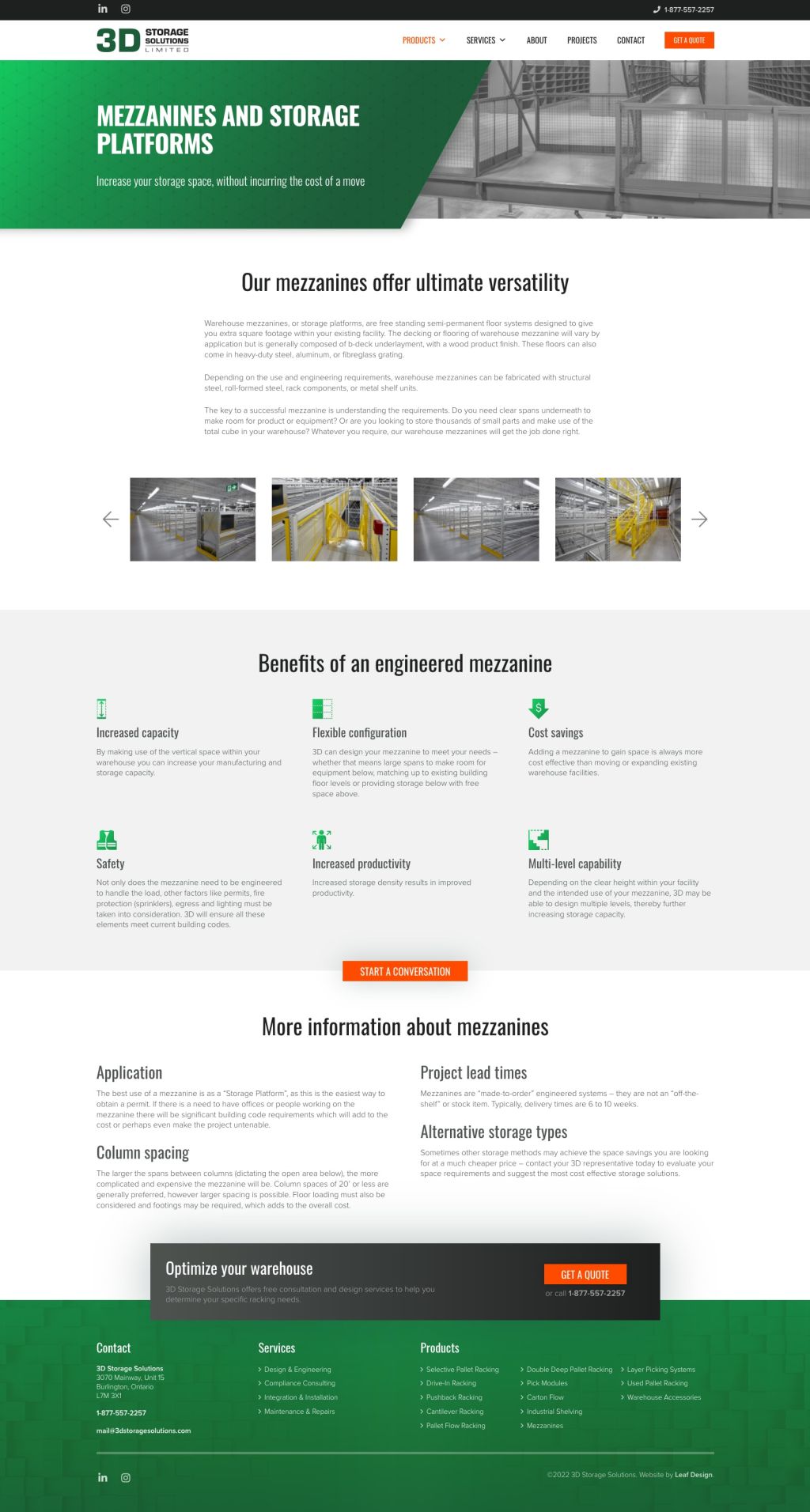 Screenshot of Productsweb page