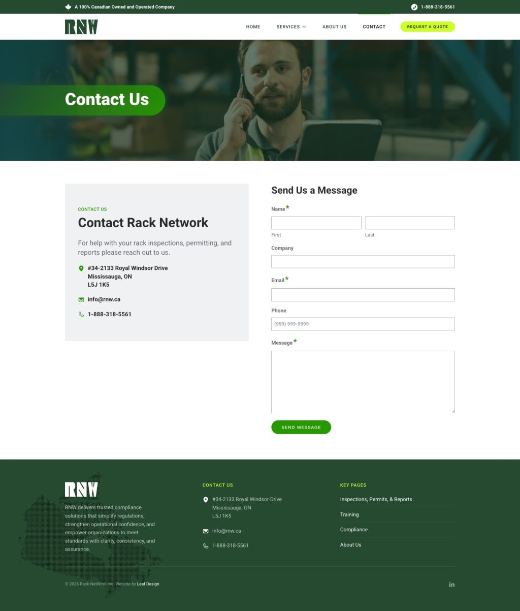 Screenshot of Contact web page