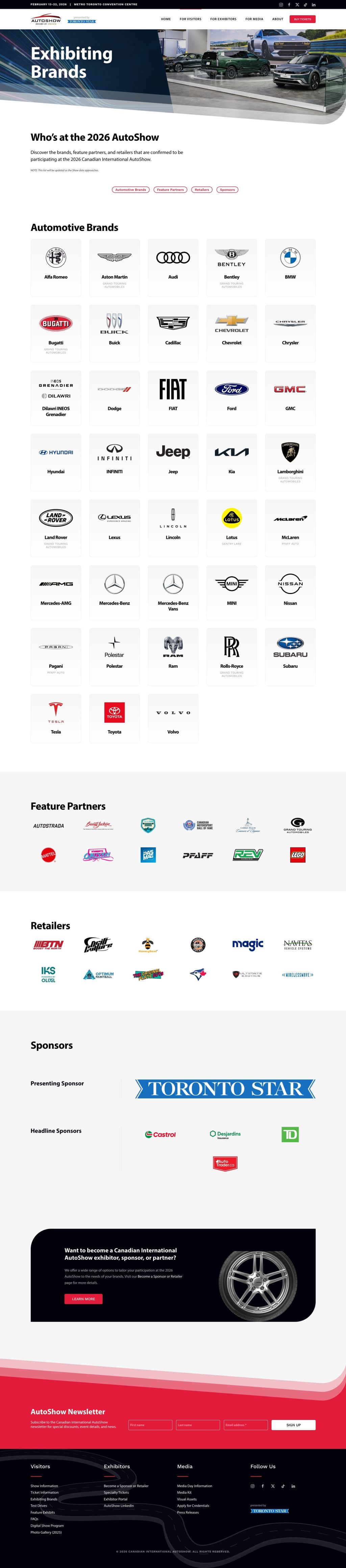 Screenshot of Exhibitorsweb page