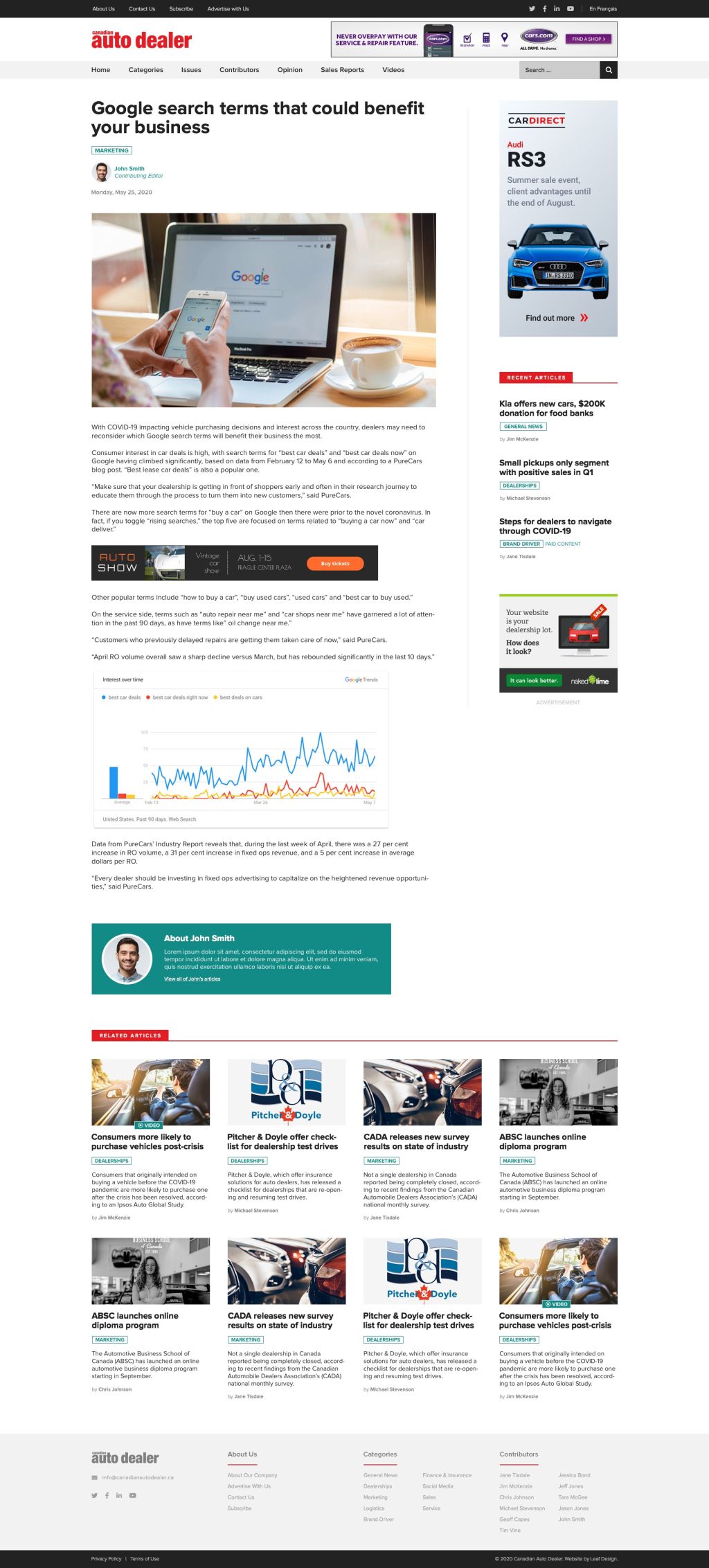 Screenshot of Article web page